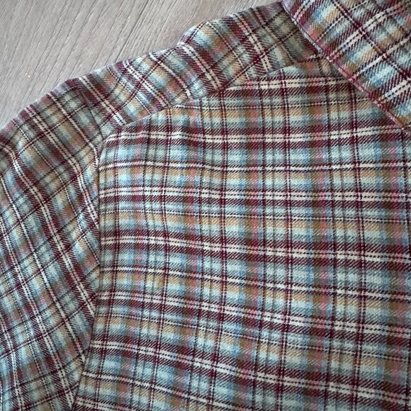 Vintage Viyella Wool Plaid Check Button Down Shirt sz S/M -Burgundy - Picture 3 of 11